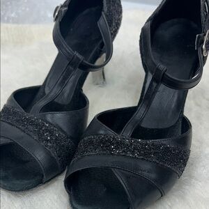 Elegant Black Women's Latin Dance Heels with T-Straps and sparkly accents SZ 7